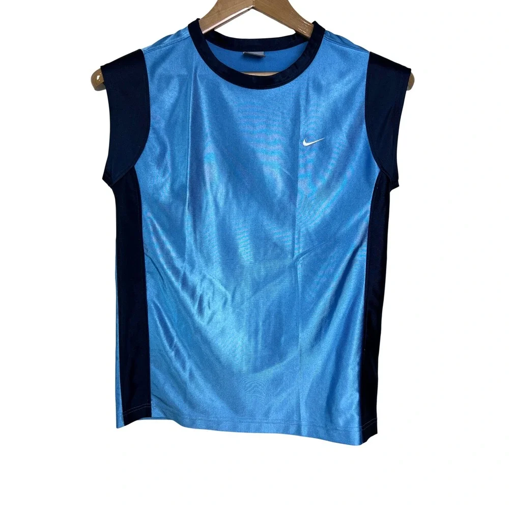 Nike Sleeveless Shirt Kids L Blue Swoosh Athletic‎ Gym Training Basketball A72